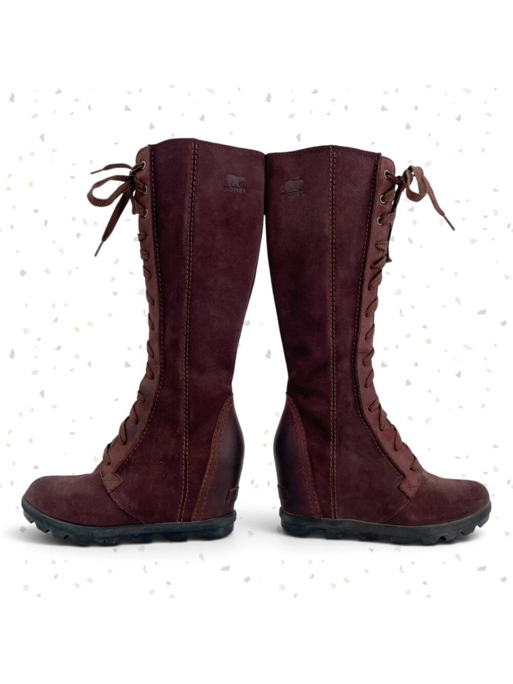 Sorel Joan Of Arctic Boots Tall Red Leather Wedge Fall Knee High Lace Up Size 7